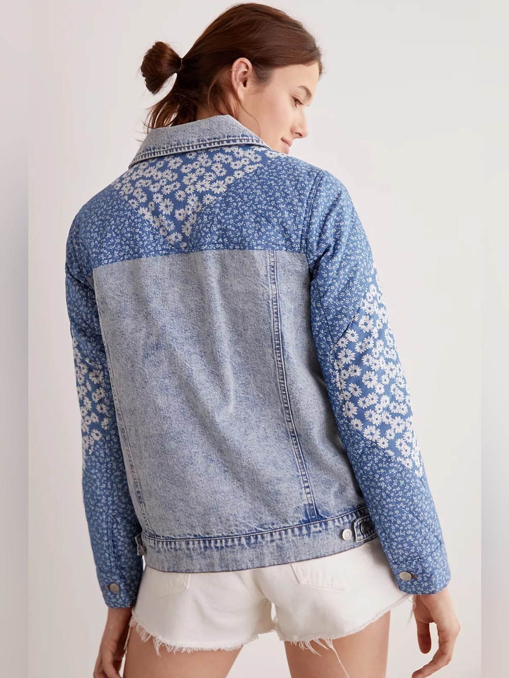 Anthropologie Avec Les Filles Denim Floral Patchwork Jacket‎ Medium Artisan Boho